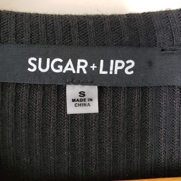 Sugar + Lips | Black Ribbed Sweater Dress Rushed Sleeves Size Small - Picture 4 of 4